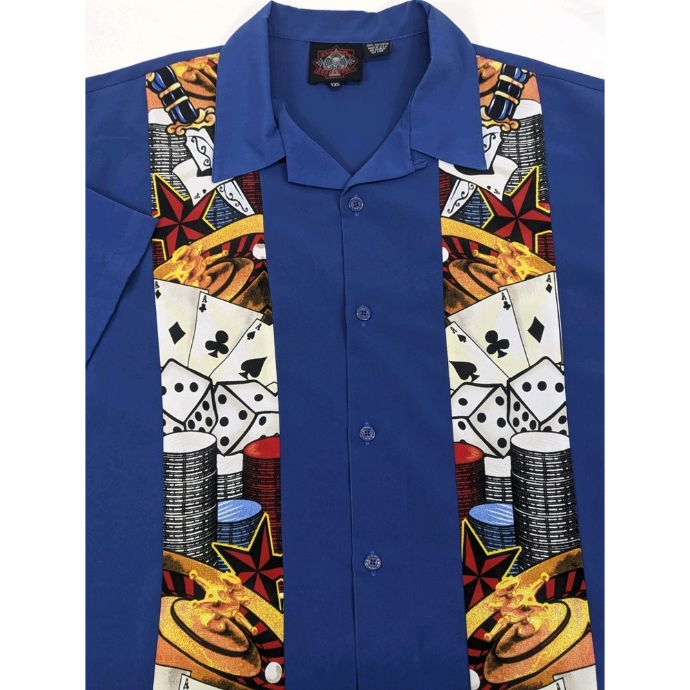 Dragonfly Shirt Mens XXL Casino Dice Poker Graphic Button Up Blue Roulette USA - Picture 3 of 9